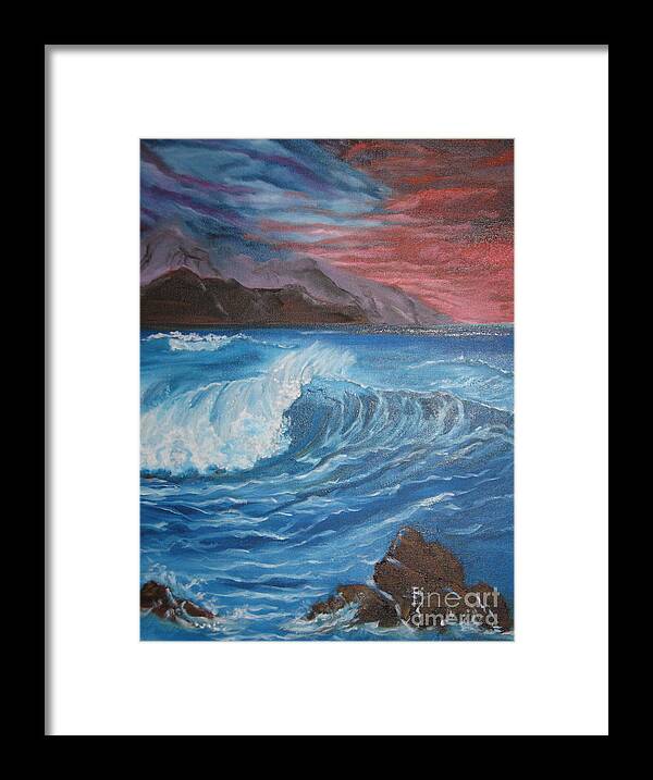 Deep Ocean Waves Framed Print featuring the painting Ocean Wave by Jenny Lee