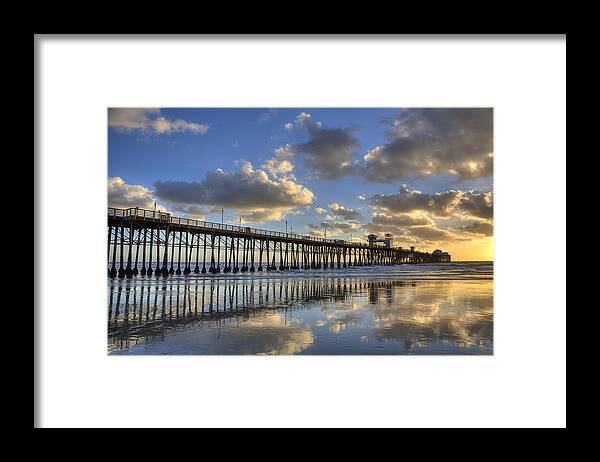 California Framed Print featuring the photograph Oceanside Pier Sunset Reflection by Peter Tellone