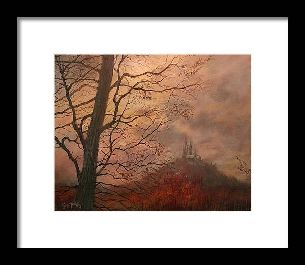 Holy Hill Framed Print featuring the painting October at Holy Hill by Tom Shropshire