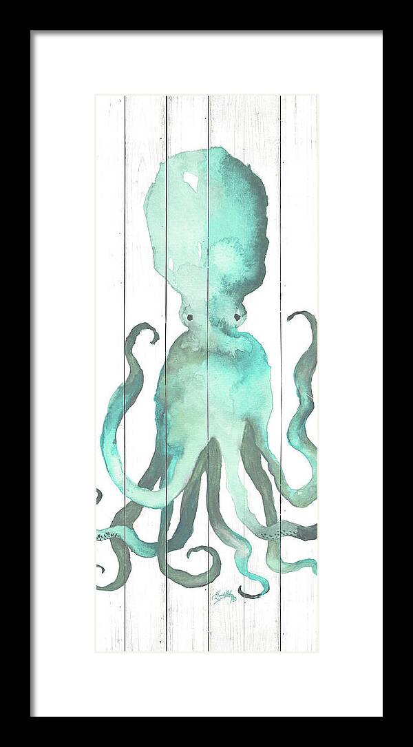 Octopus Framed Print featuring the painting Octopus On Wood Plank by Elizabeth Medley