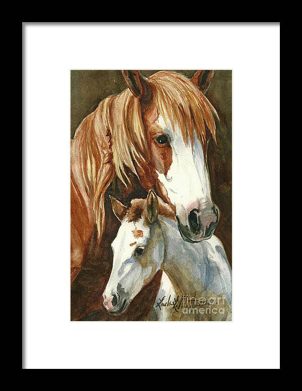Wild Horse Art Framed Print featuring the painting Oda and Hopscotch by Linda L Martin