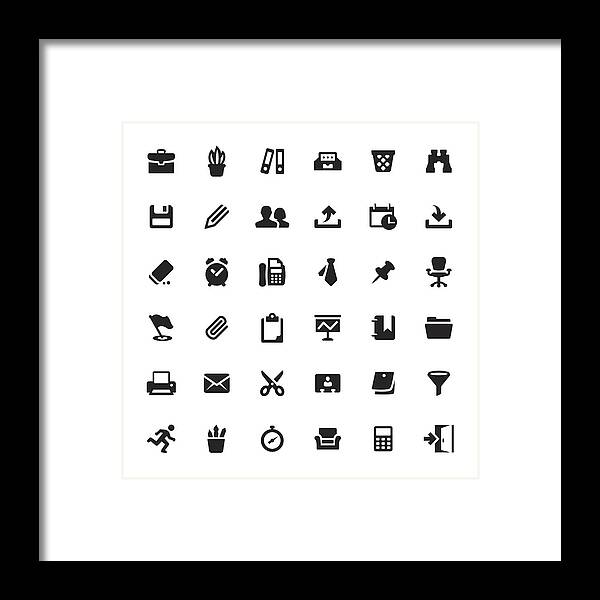People Framed Print featuring the drawing Office Supply and Paperwork vector symbols and icons by Lushik
