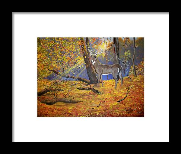 Ohio Framed Print featuring the painting Ohio Buck by Dave Farrow