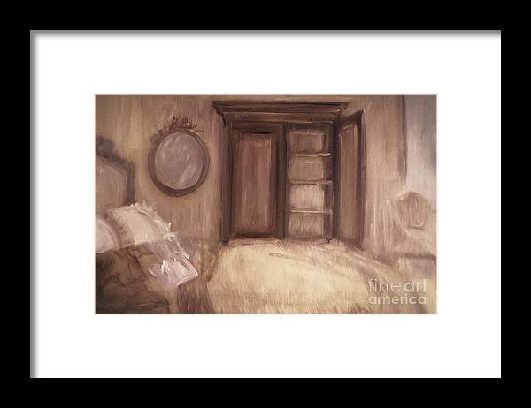 Abstract Framed Print featuring the photograph Oil painting of a bedroom/ digitally painting by Sandra Cunningham
