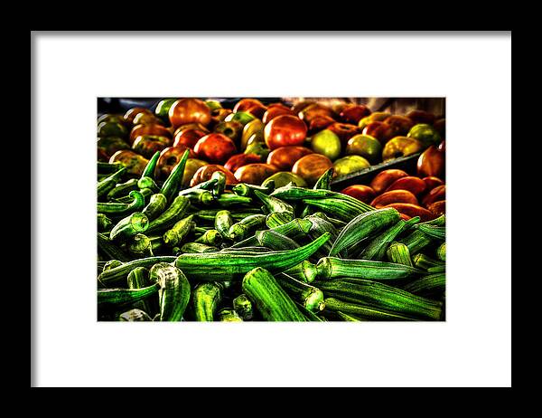 Okra Framed Print featuring the photograph Okra and Tomatoes by David Morefield
