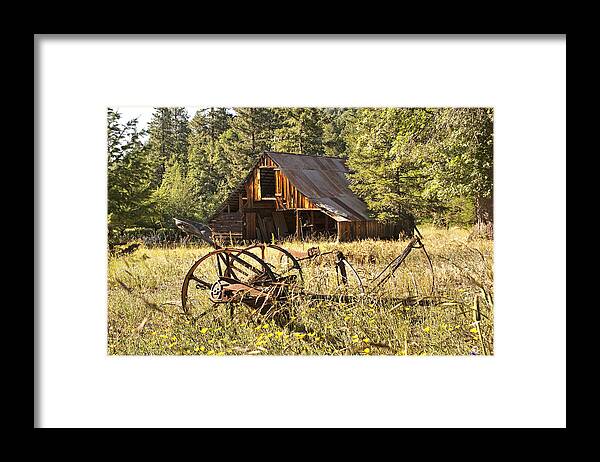 Barn Framed Print featuring the photograph Old Barn and Plow by Abram House
