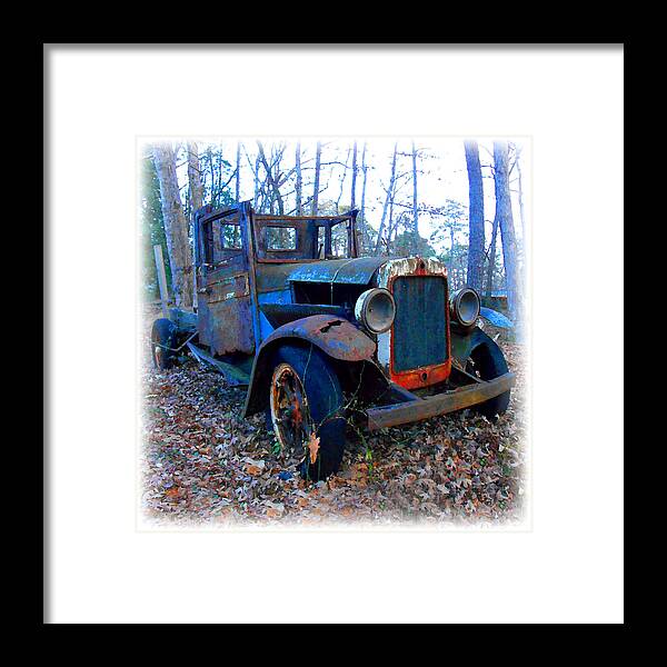 Service Station Trucks Framed Print featuring the digital art Old Blue Pickup truck by K Scott Teeters