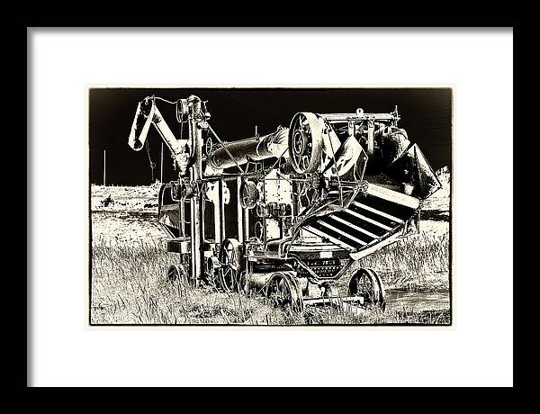 Bill Kesler Photography Framed Print featuring the photograph Old Case Thresher - Black and White by Bill Kesler