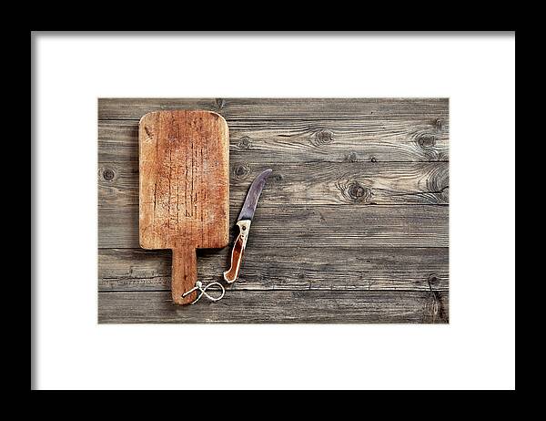 Empty Framed Print featuring the photograph Old Cutting Board And Knife by Barcin