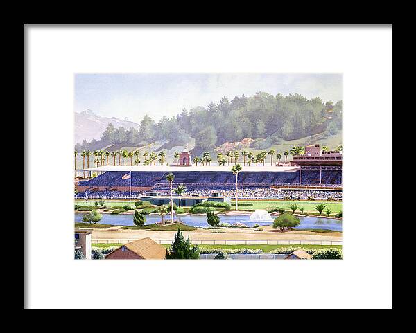 Del Mar Framed Print featuring the painting Old Del Mar Race Track by Mary Helmreich