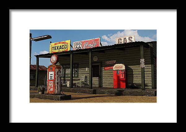 Old Gas Pump Framed Print featuring the digital art Old Gas Station 2 by Marvin Blaine