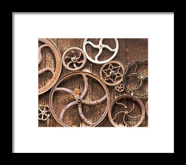 Genoa Framed Print featuring the photograph Old Gears in Genoa Nevada by Artist and Photographer Laura Wrede