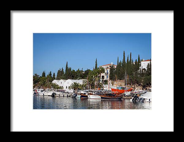 Greece Framed Print featuring the photograph Old harbour in Spetses Town by Paul Cowan