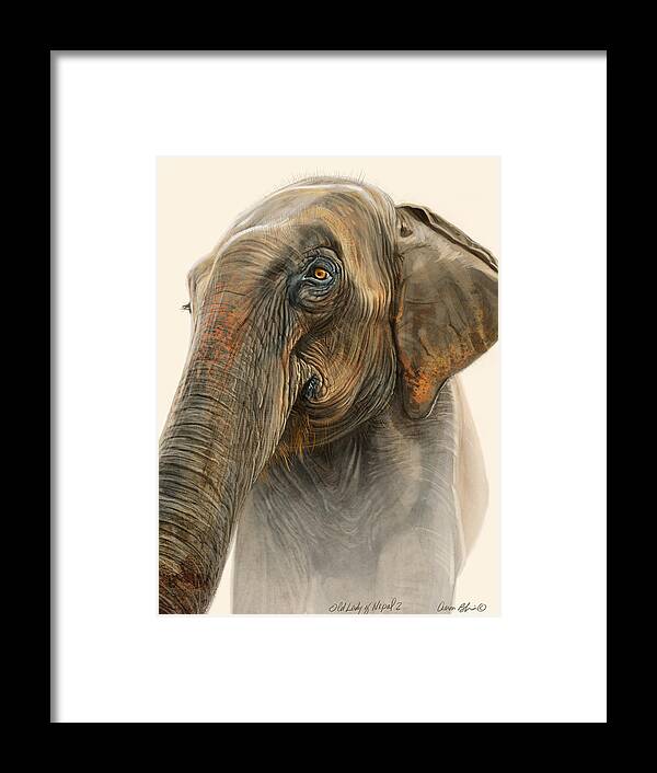 Elephant Framed Print featuring the digital art Old Lady of Nepal 2 by Aaron Blaise