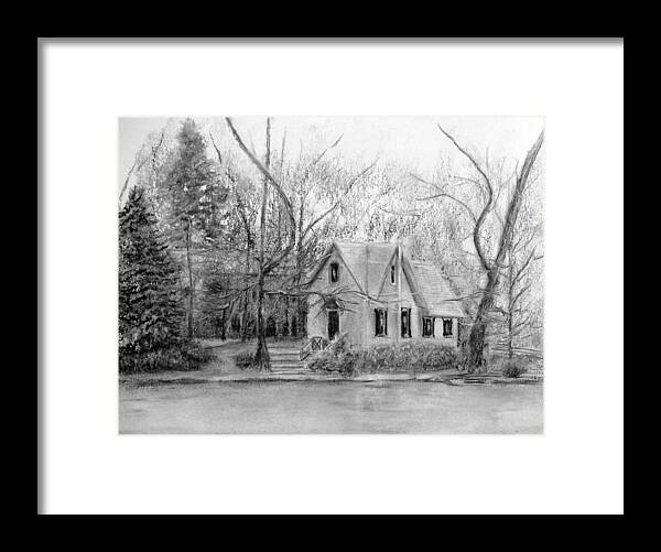 Library Framed Print featuring the painting Old Library on Lake Afton - Winter by Loretta Luglio