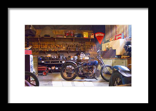 Motorcycle Shop Framed Print featuring the photograph Old Motorcycle Shop 2 by Mike McGlothlen