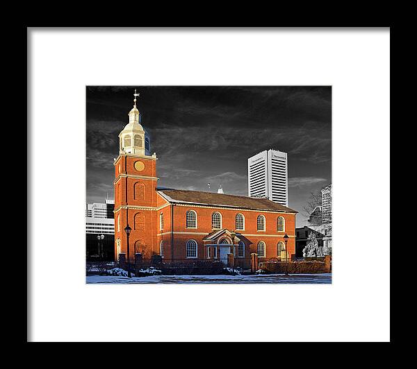 Old Otterbein Framed Print featuring the photograph Old Otterbein U M C Selective Color by Bill Swartwout