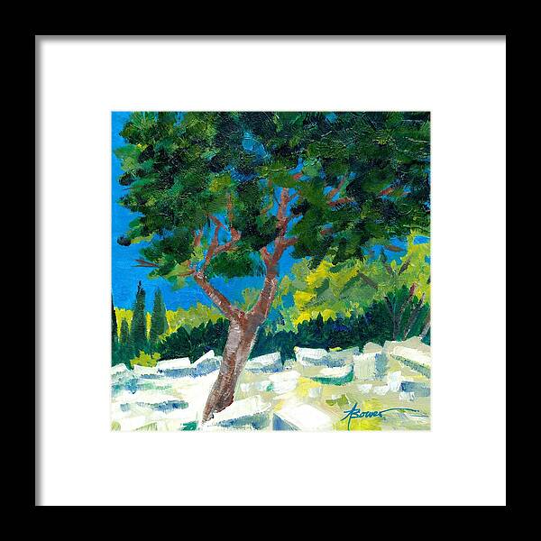 Trees Framed Print featuring the painting Old Ruins at Rhodes by Adele Bower