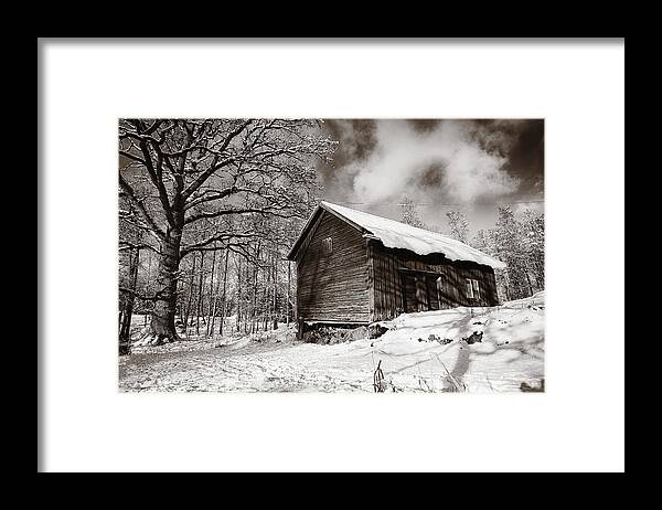 Cottages Framed Print featuring the photograph Old Rural Barn In A Winter Landscape by Christian Lagereek