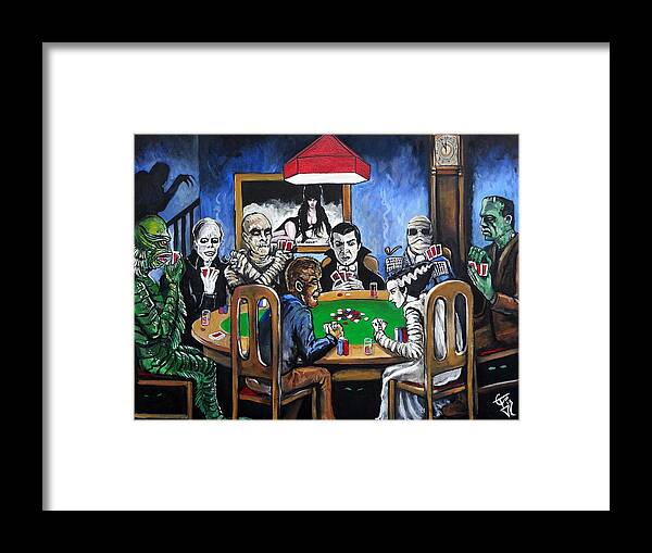 Dracula Framed Print featuring the painting Old School Horror Card Game by Tom Carlton