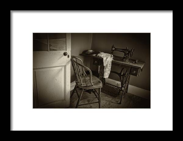 Old Framed Print featuring the photograph Old Sewing Machine Sepia DSC04265 by Greg Kluempers