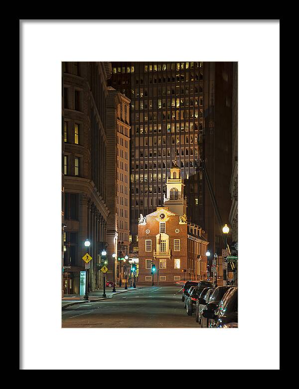 Massachusetts Framed Print featuring the photograph Old State House by Night by Joann Vitali