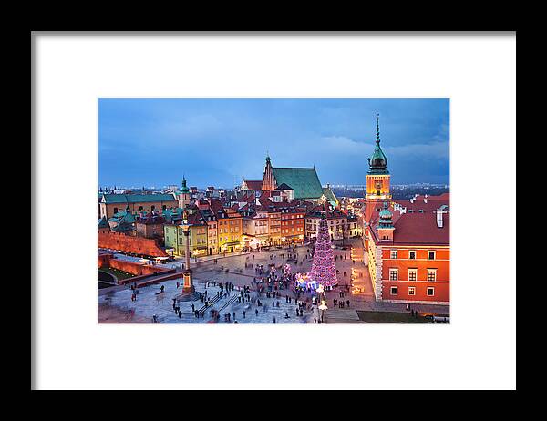 Above Framed Print featuring the photograph Old Town in Warsaw at Night #3 by Artur Bogacki