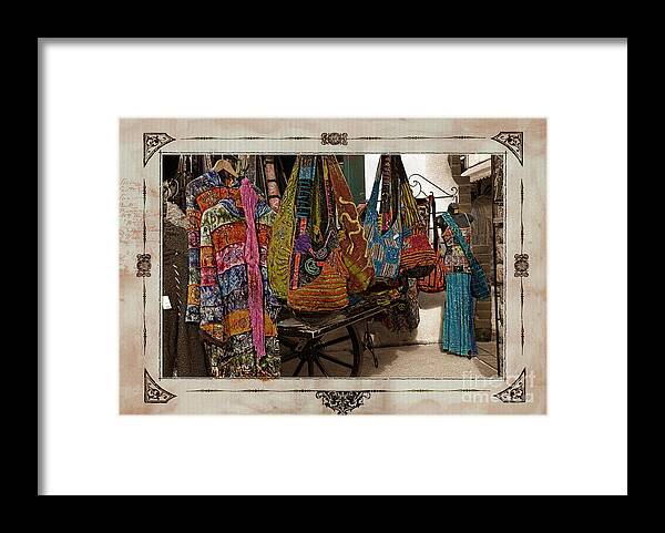 Market Framed Print featuring the photograph Old Town San Diego Marketplace Clothing distressed textured border by Sherry Curry