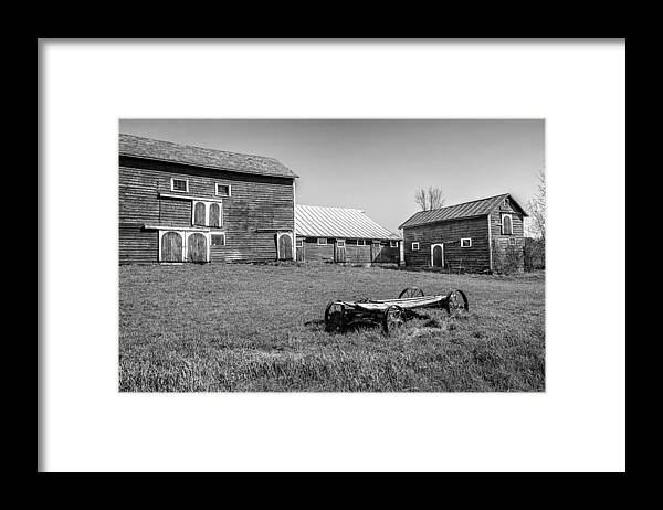 Old Framed Print featuring the photograph Old Wagon and Barns by Ray Summers Photography