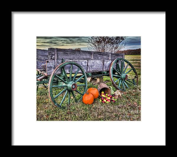 Thanksgiving Framed Print featuring the photograph Old wagon at Harvest time by Gene Bleile Photography 