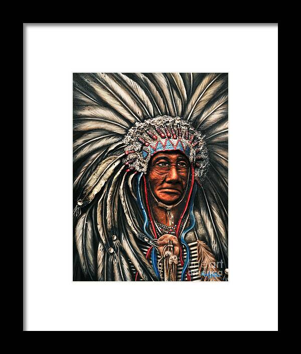 American Indian Chief Framed Print featuring the painting Cacique by Ruben Archuleta - Art Gallery