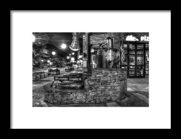Old Smoky Tennessee Moonshine Distillery Framed Print featuring the photograph Ole Smoky Tennessee Moonshine in Black and White by Greg and Chrystal Mimbs