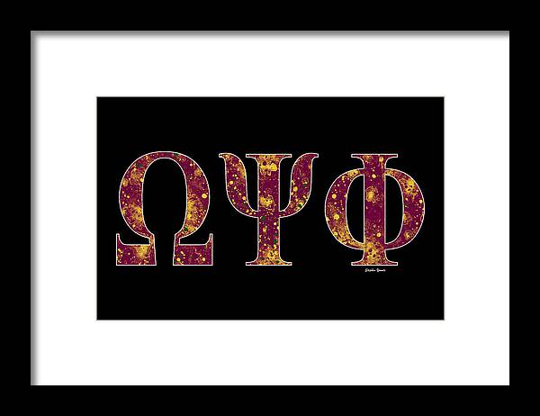 Omega Psi Phi Framed Print featuring the digital art Omega Psi Phi - Black by Stephen Younts