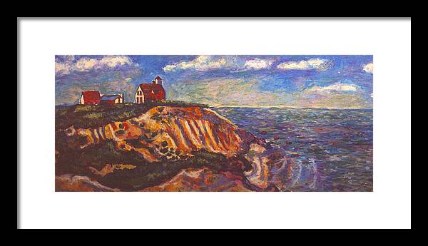 Homes Framed Print featuring the painting On a Cliff by Kendall Kessler