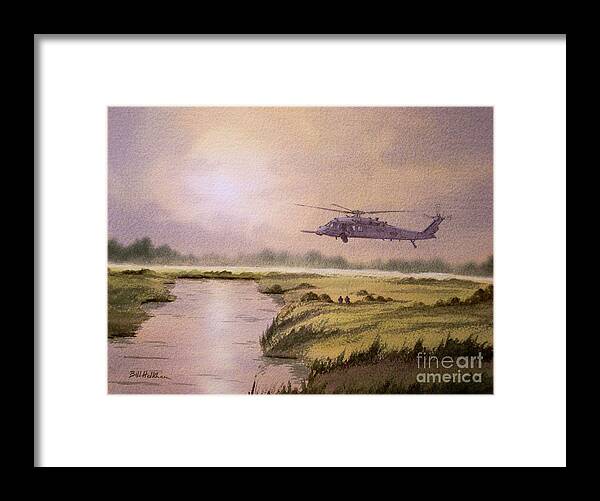 Helicopter Framed Print featuring the painting On A Mission - HH60G Helicopter by Bill Holkham