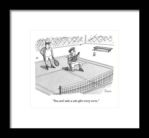 Air Guitar Framed Print featuring the drawing On A Tennis Court by Zachary Kanin