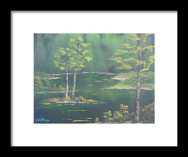 Green Pond Framed Print featuring the painting On Emerald Pond by Bob Williams