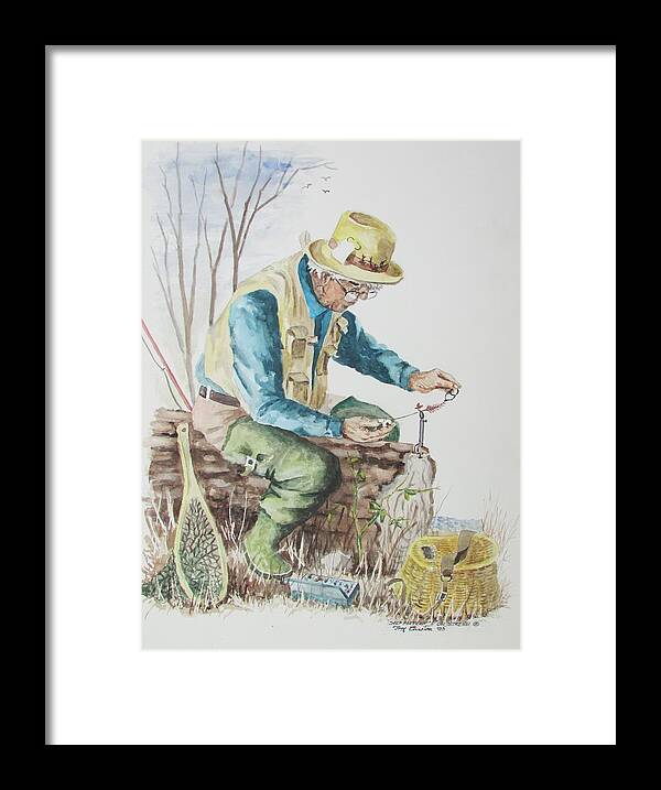 Trout Fisherman Framed Print featuring the painting On Stream by Tony Caviston