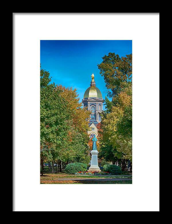 University Of Notre Dame Framed Print featuring the photograph On the Campus of the University of Notre Dame by Mountain Dreams
