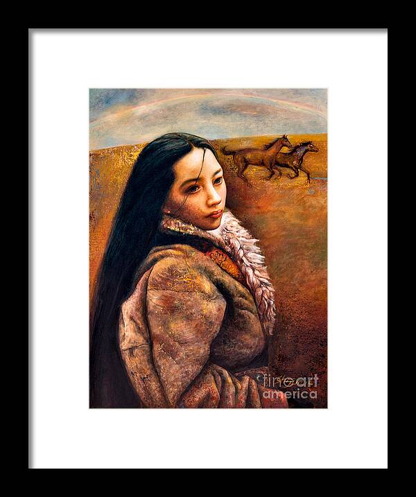 Girl Framed Print featuring the painting On the High Plateau by Shijun Munns