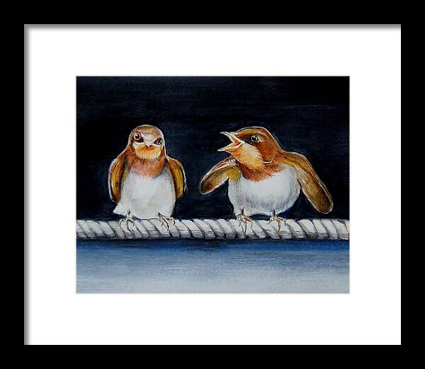 Birds Framed Print featuring the painting On the High Wire by Jean Cormier