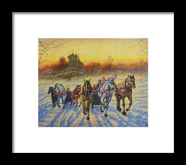 Troikas Framed Print featuring the painting On The Open Snow by Raffi Jacobian