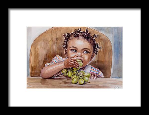 Child Framed Print featuring the painting On the table by Katerina Kovatcheva