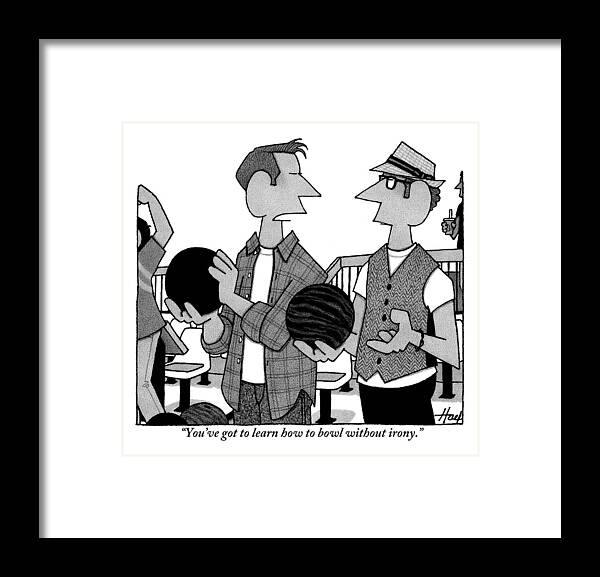 Irony Framed Print featuring the drawing One Man Holding A Bowling Ball To Another by William Haefeli