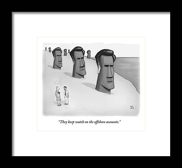 Cctk Romney Framed Print featuring the drawing One Man Speaks To Another As They Stand In Front by Paul Noth