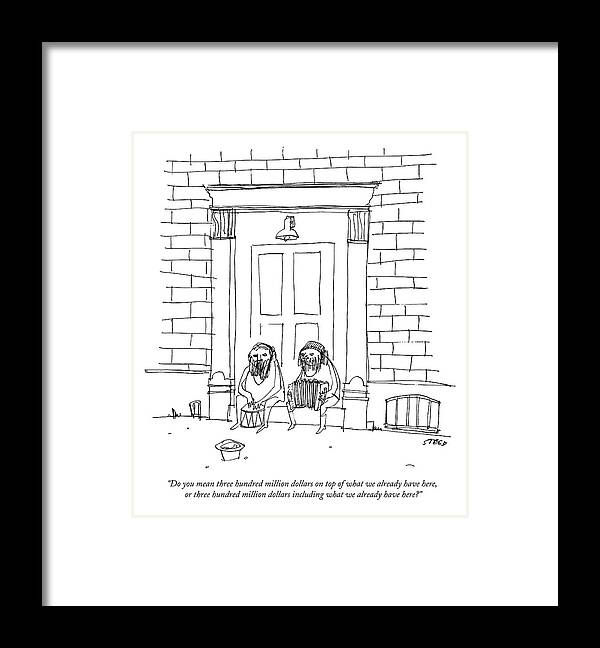 Homeless Framed Print featuring the drawing One Sitting Homeless Man Speaks To Another by Edward Steed