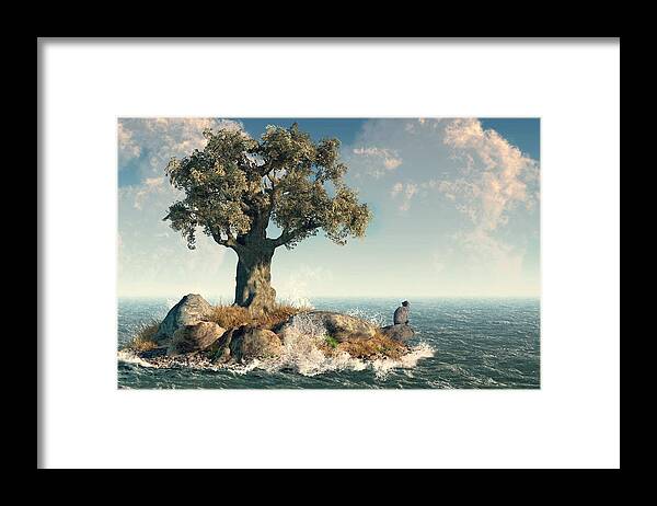 Island Framed Print featuring the digital art One Tree Island by Daniel Eskridge