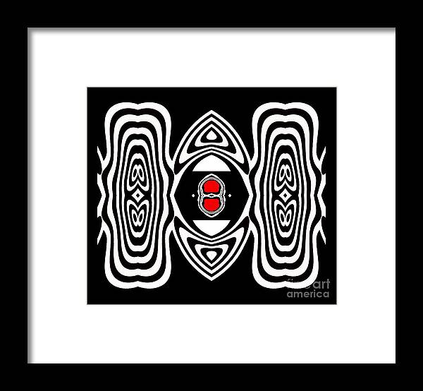 Op Art Framed Print featuring the digital art Op Art Black White Red No.132. by Drinka Mercep