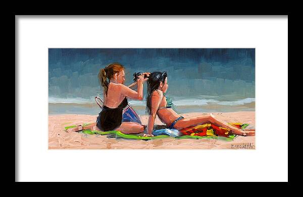 Girl In Bikini Framed Print featuring the painting Open Air Salon by Laura Lee Zanghetti