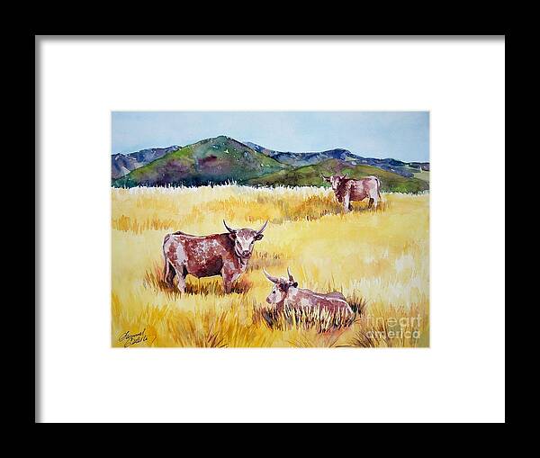 Cows Framed Print featuring the painting Open Range Patagonia by Summer Celeste